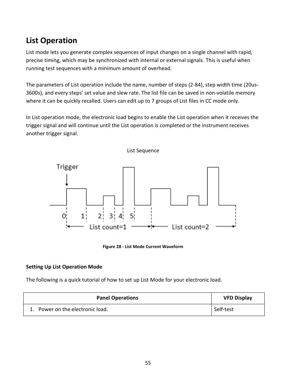 List operation, Setting up list operation mode | B&K Precision MDL Series - Manual User Manual | Page 55 / 80