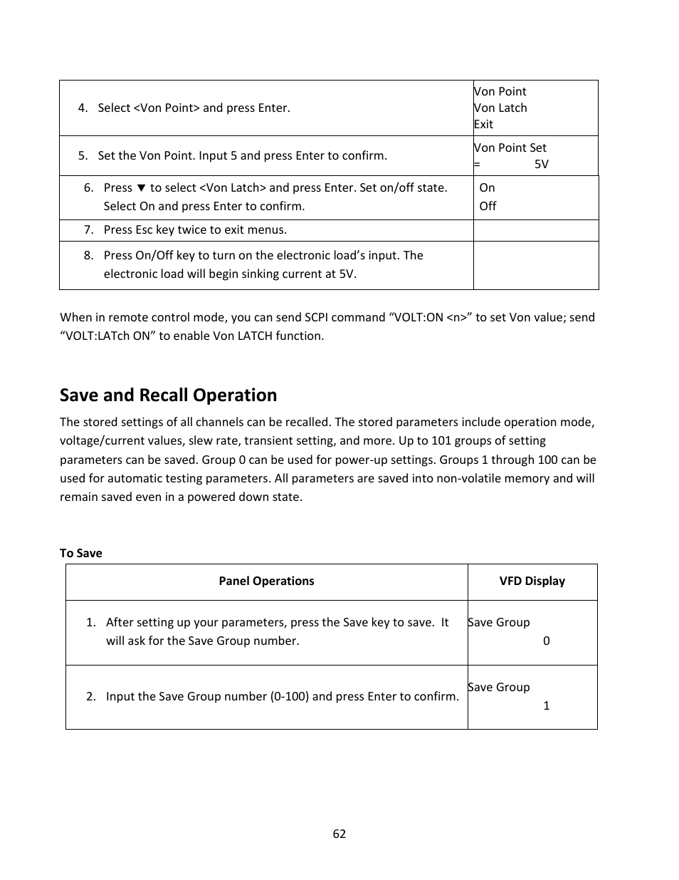 Save and recall operation | B&K Precision MDL Series - Manual User Manual | Page 62 / 80