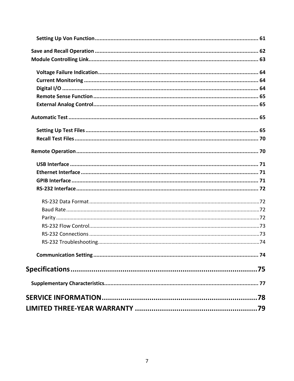 Product overview, Specifications, Service information | Limited three-year warranty | B&K Precision MDL Series - Manual User Manual | Page 7 / 80
