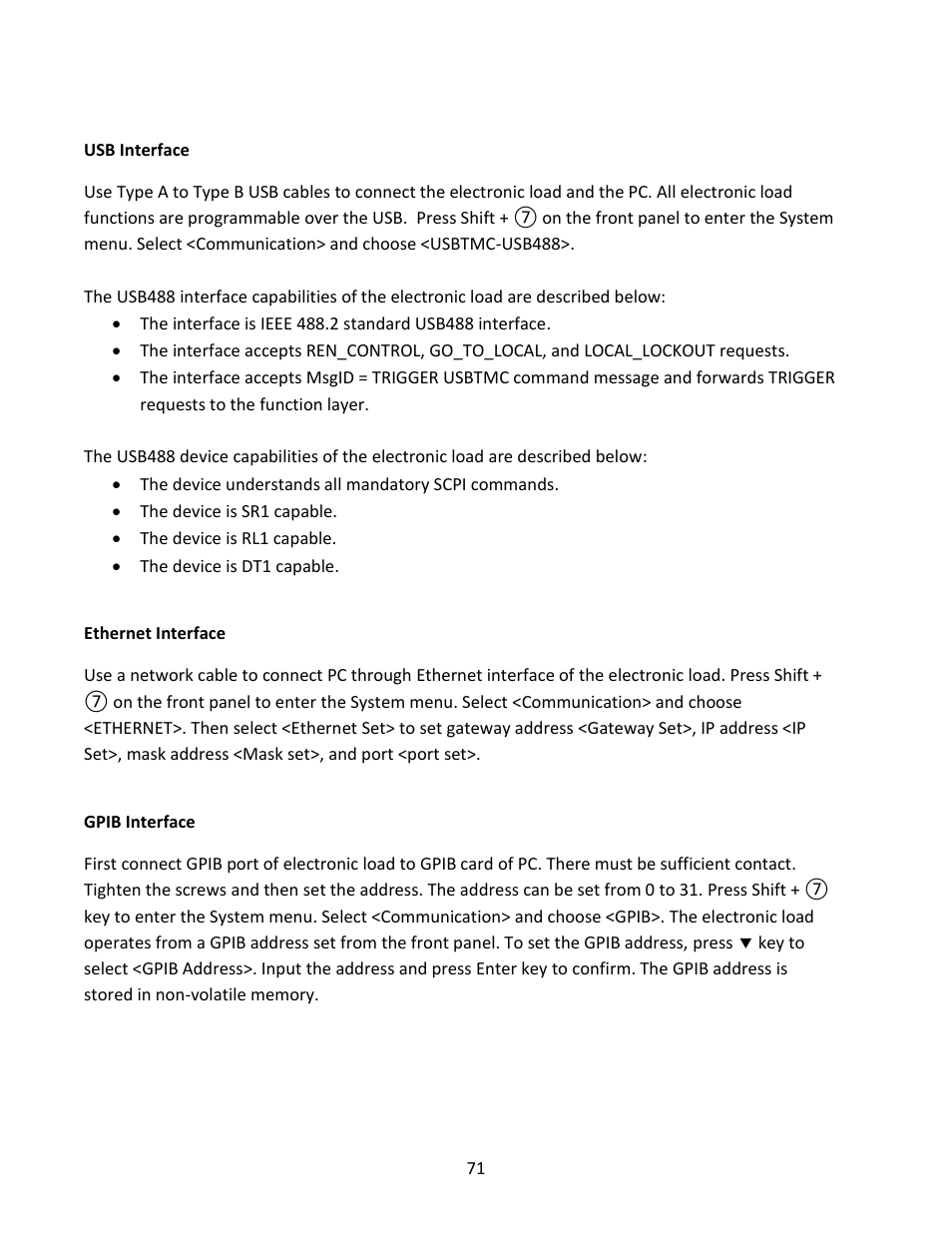 Ethernet interface, Gpib interface, Rs-232 interface | B&K Precision MDL Series - Manual User Manual | Page 71 / 80