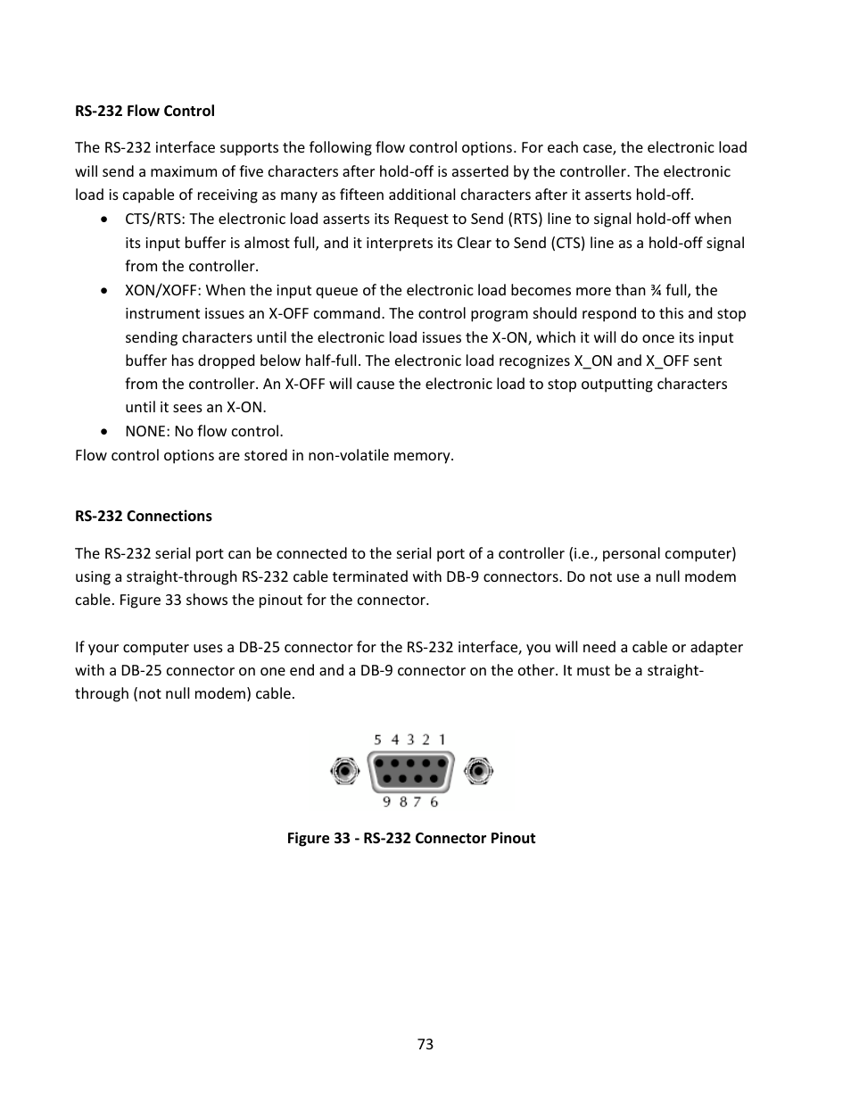 Rs-232 flow control, Rs-232 connections | B&K Precision MDL Series - Manual User Manual | Page 73 / 80