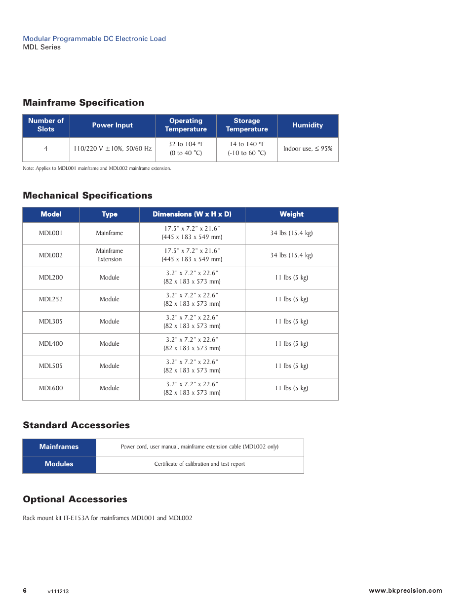 Optional accessories | B&K Precision MDL Series - Datasheet User Manual | Page 6 / 6