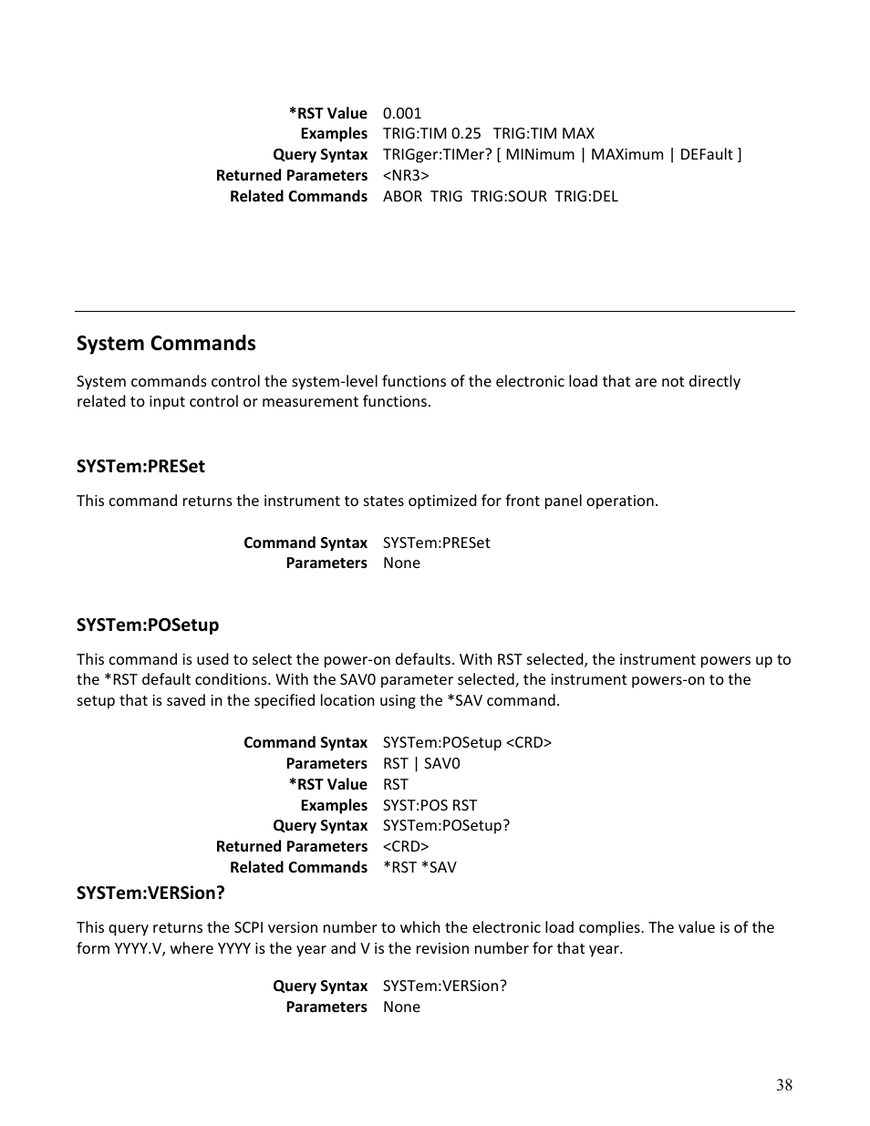 System commands | B&K Precision MDL Series - Programming Manual User Manual | Page 38 / 97