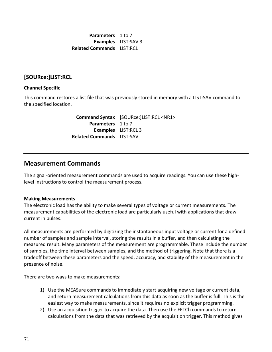Measurement commands | B&K Precision MDL Series - Programming Manual User Manual | Page 71 / 97