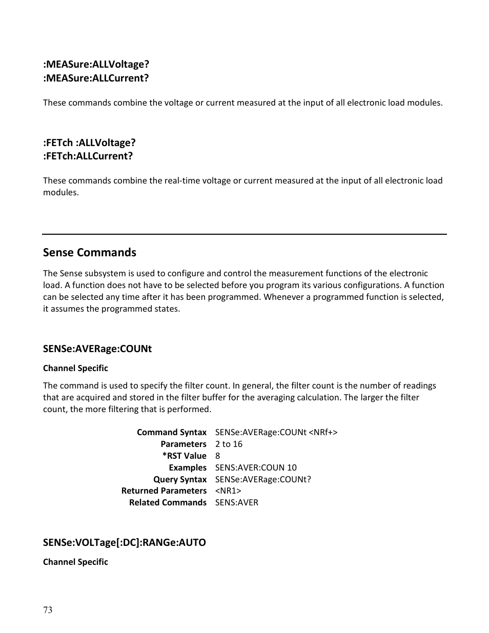 Sense commands | B&K Precision MDL Series - Programming Manual User Manual | Page 73 / 97