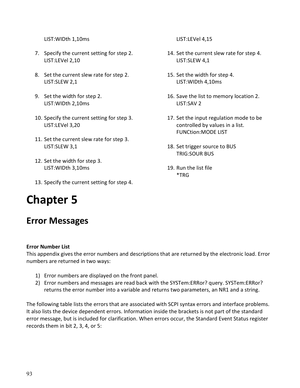 Chapter 5, Error messages | B&K Precision MDL Series - Programming Manual User Manual | Page 93 / 97
