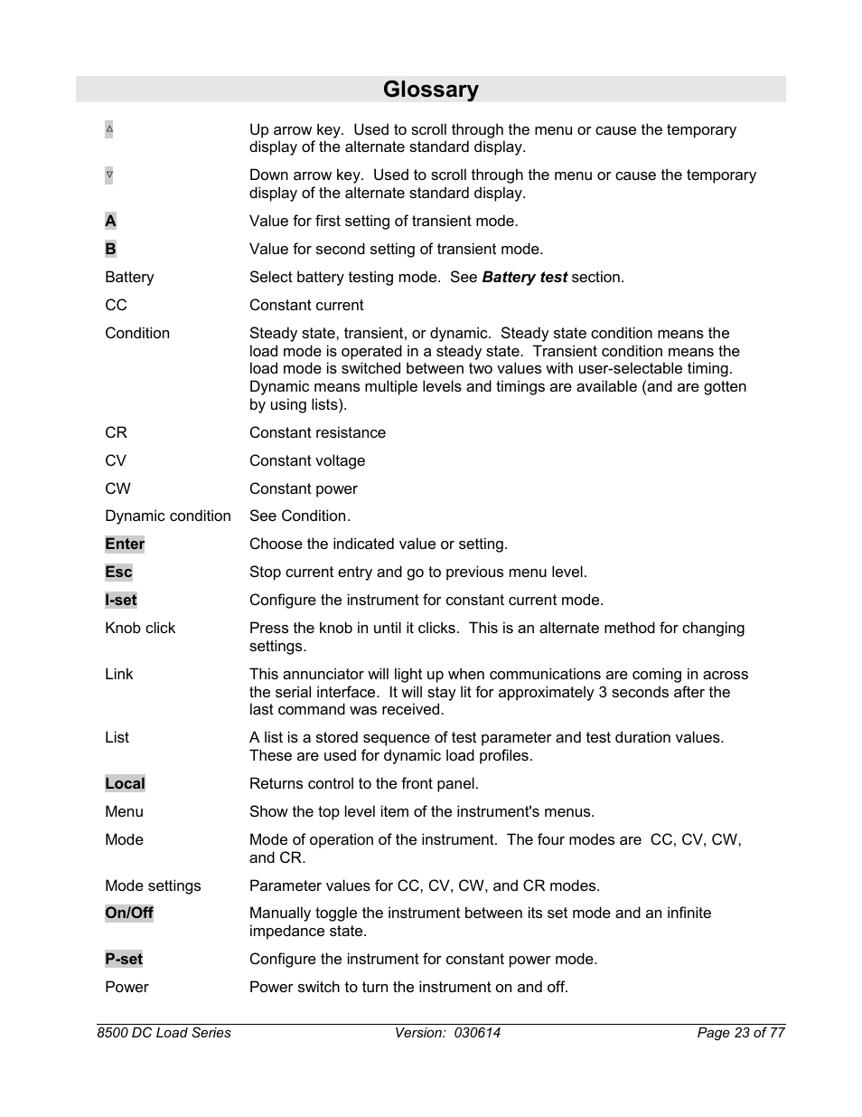 Glossary | B&K Precision 8500-8526 - Manual User Manual | Page 23 / 77