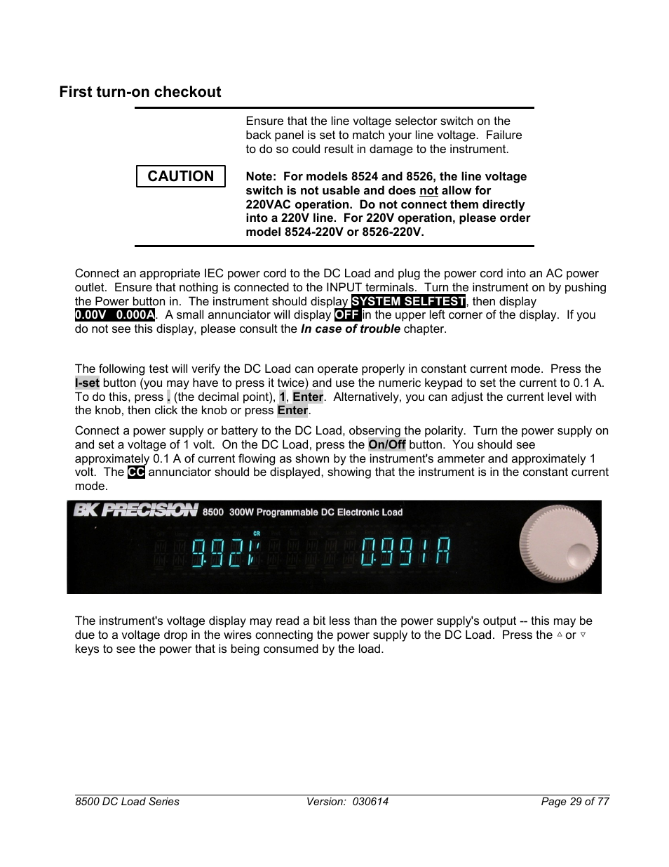 First turn-on checkout, First turn-on checkout caution | B&K Precision 8500-8526 - Manual User Manual | Page 29 / 77