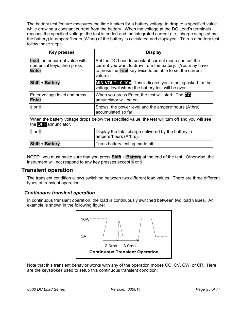 Transient operation, Continuous transient operation | B&K Precision 8500-8526 - Manual User Manual | Page 35 / 77