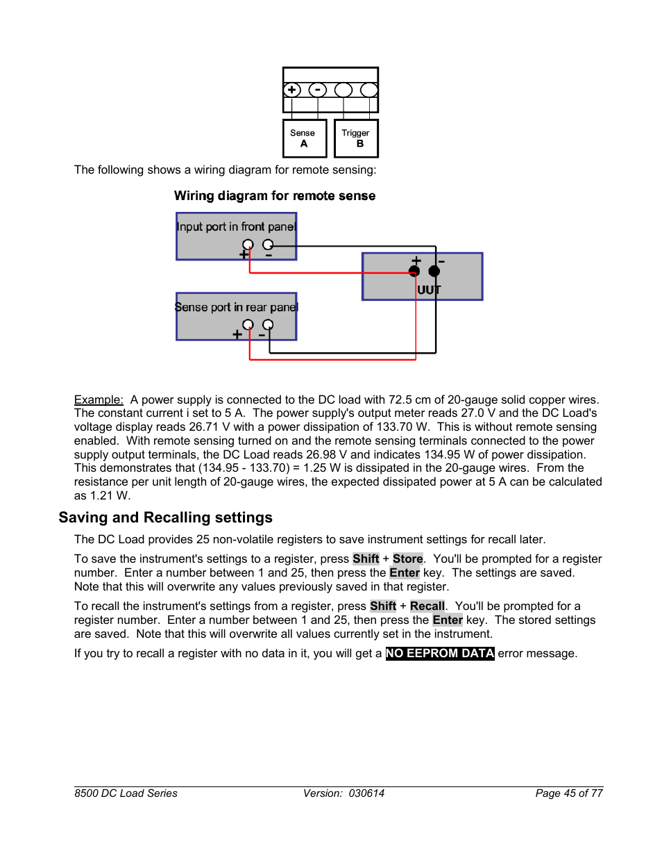 Saving and recalling settings | B&K Precision 8500-8526 - Manual User Manual | Page 45 / 77