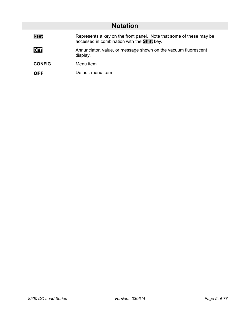 Notation | B&K Precision 8500-8526 - Manual User Manual | Page 5 / 77