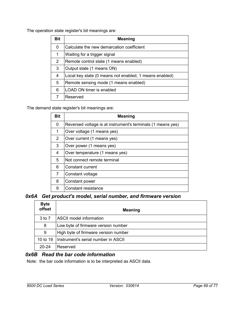 0x6b read the bar code information | B&K Precision 8500-8526 - Manual User Manual | Page 69 / 77