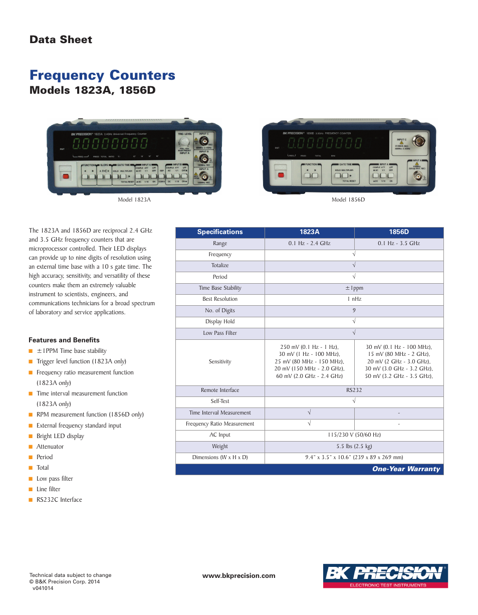 B&K Precision 1856D - Datasheet User Manual | 1 page