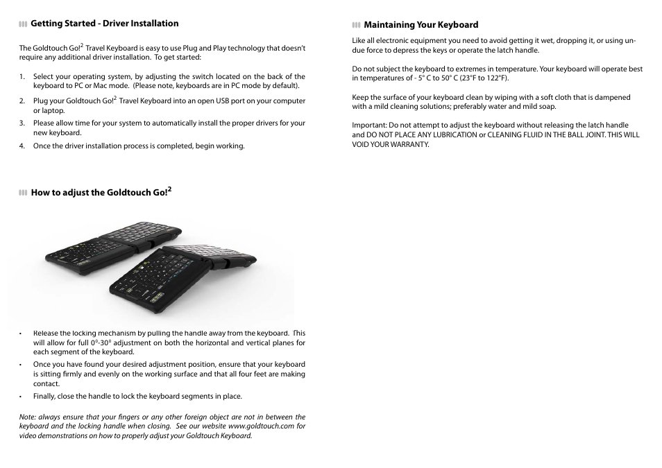 BakkerElkhuizen Goldtouch Travel Go2 User Manual | 3 pages