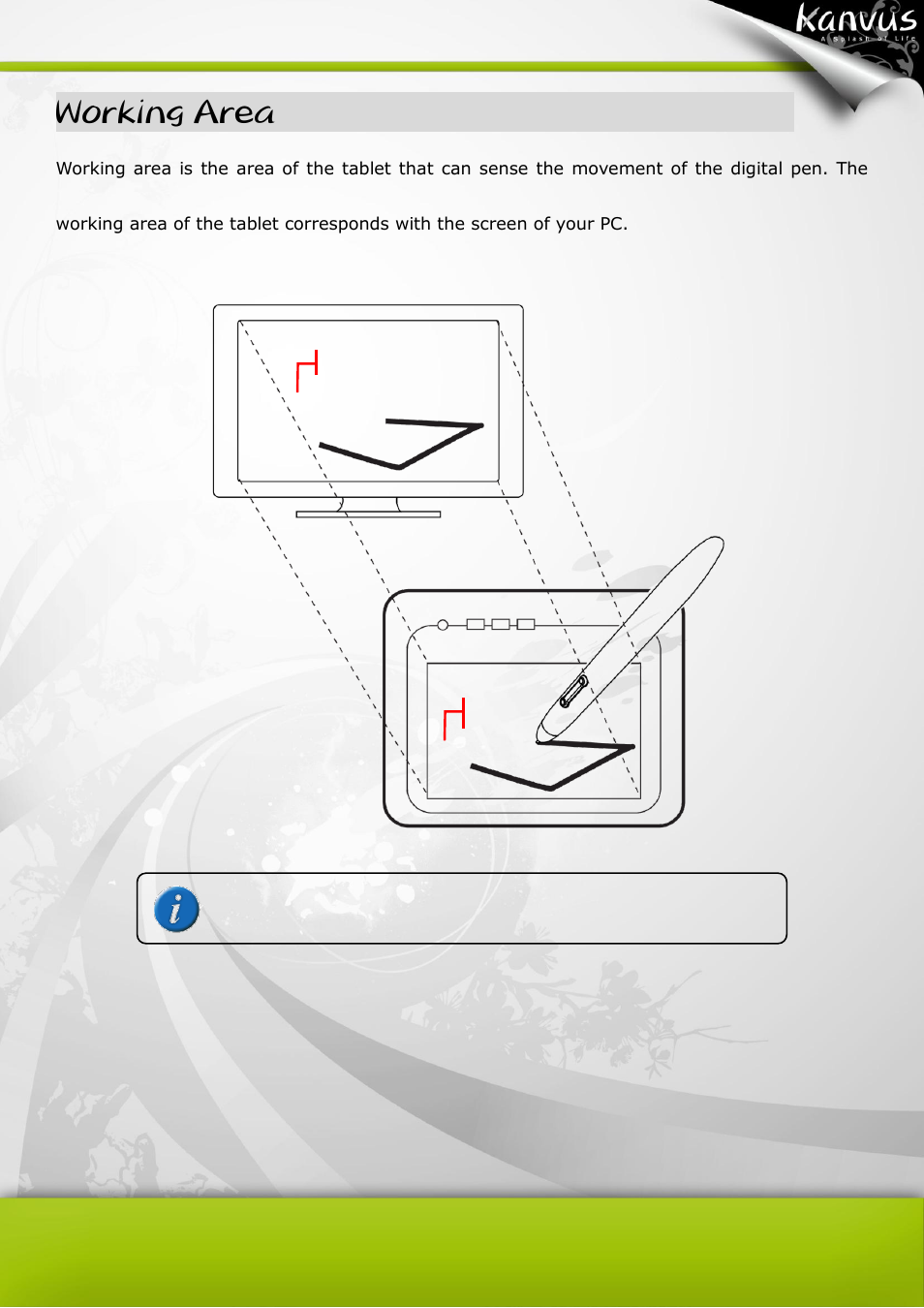 Positioning, Working area | BakkerElkhuizen Office 54 Pen Tablet User Manual | Page 41 / 67