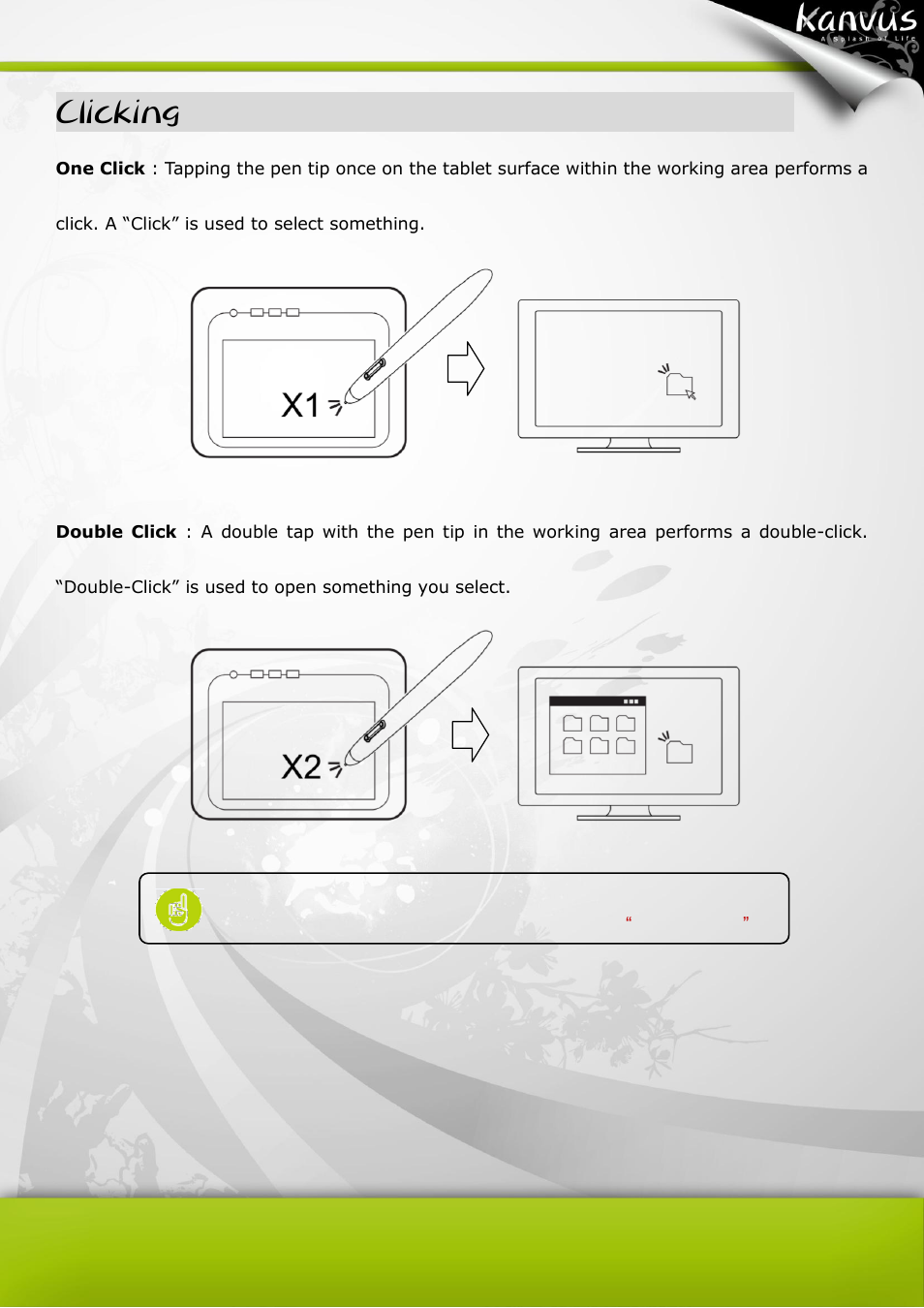 Dragging, Clicking | BakkerElkhuizen Office 54 Pen Tablet User Manual | Page 43 / 67