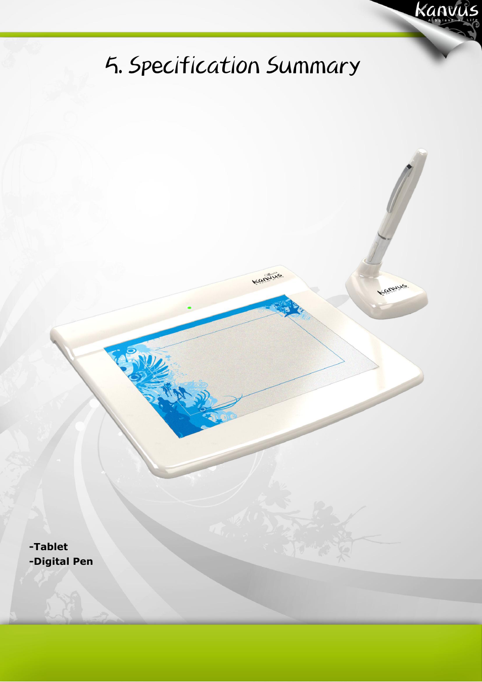 Tablet, Specification summary | BakkerElkhuizen Office 54 Pen Tablet User Manual | Page 53 / 67