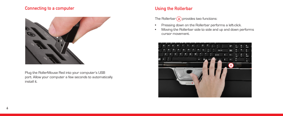 Using the rollerbar, Connecting to a computer | BakkerElkhuizen RollerMouse Red Plus User Manual | Page 6 / 9