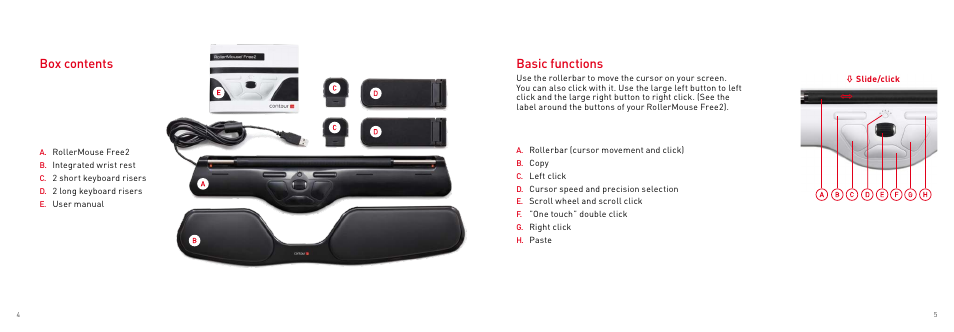 Box contents basic functions | BakkerElkhuizen RollerMouse Free2 User Manual | Page 3 / 7