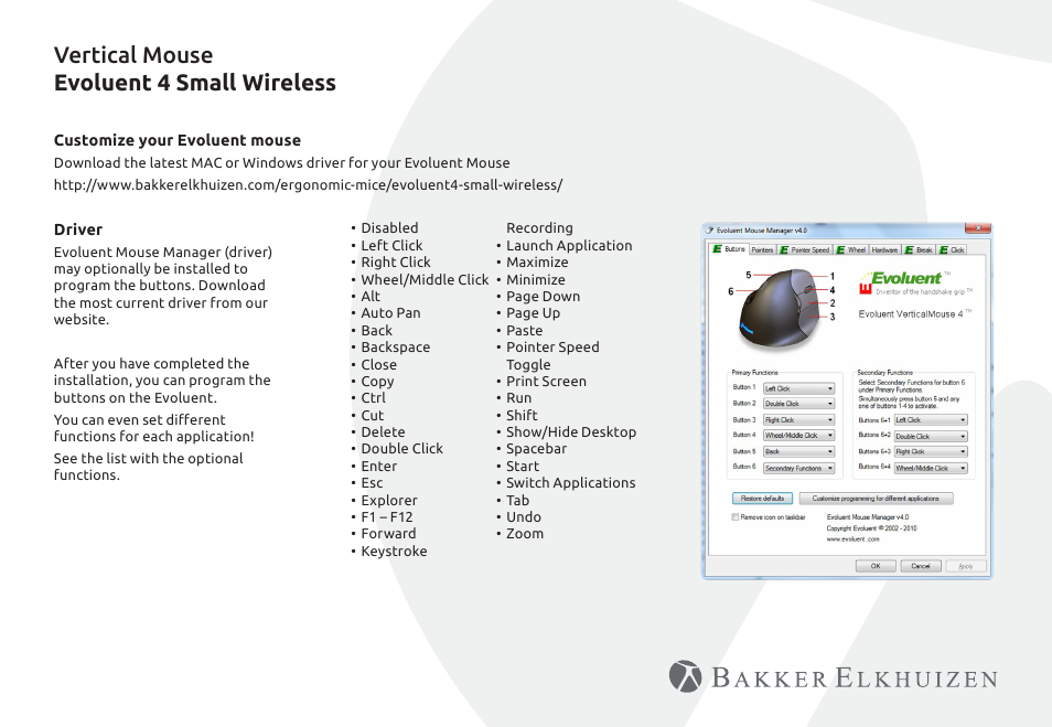 Vertical mouse evoluent 4 small wireless | BakkerElkhuizen Evoluent4 Small Wireless User Manual | Page 6 / 8