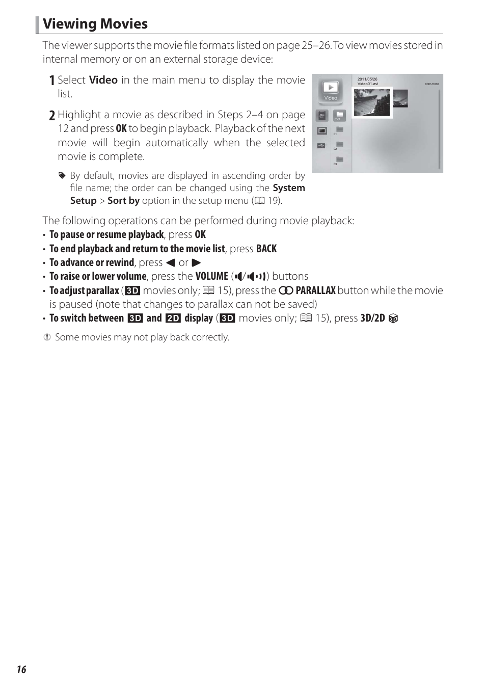 Viewing movies | FujiFilm FinePix Real 3D V3 User Manual | Page 22 / 36