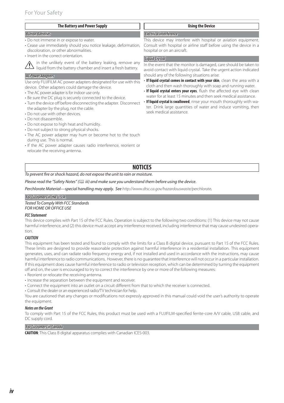 Notices, For your safety | FujiFilm FinePix Real 3D V3 User Manual | Page 4 / 36