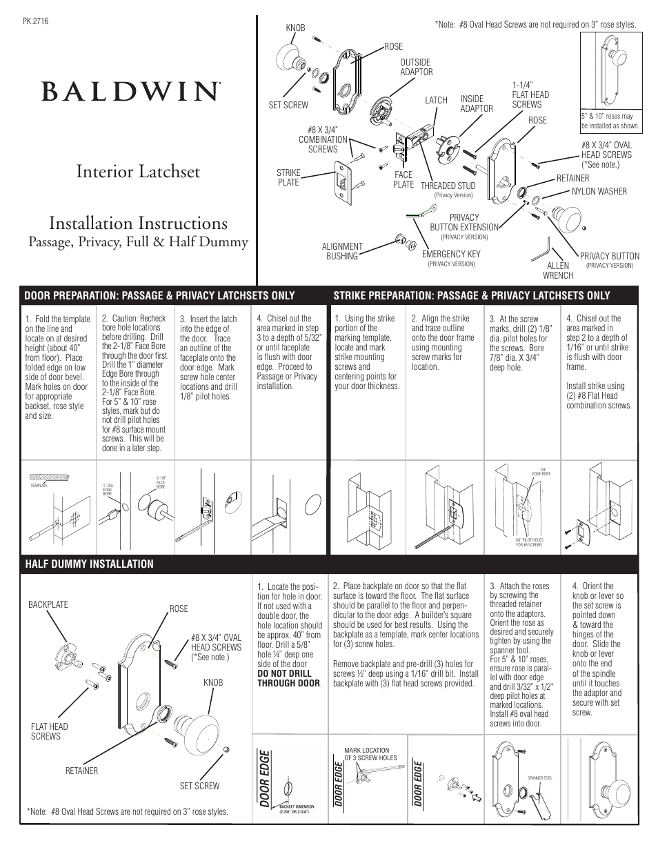 Baldwin 5800 Filmore Knob User Manual | 2 pages