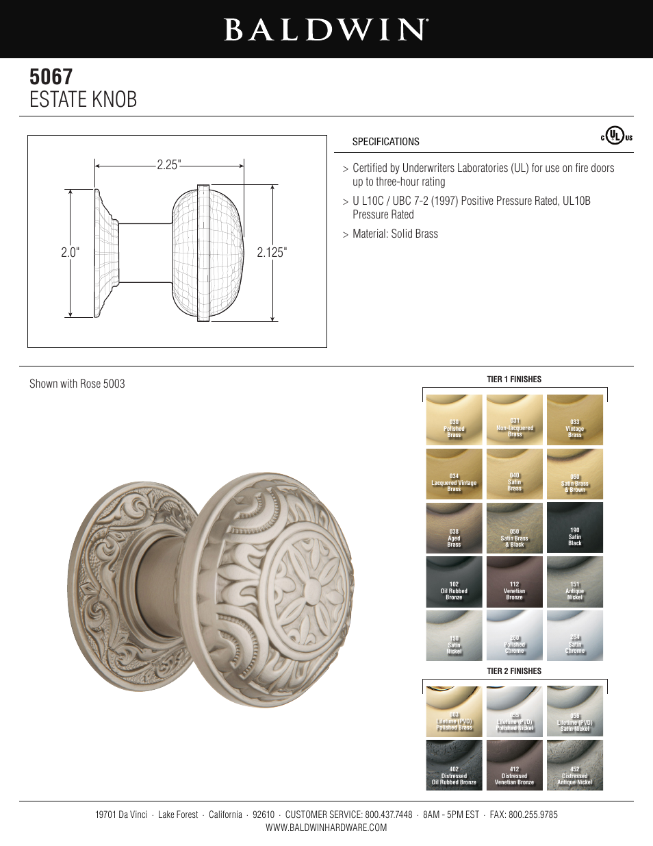 Baldwin 5067 Estate Knob User Manual | 1 page