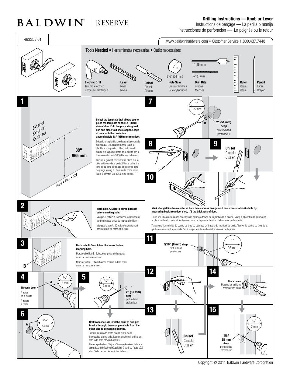 Baldwin Reserve Arch Lever - Drilling Instructions (Knob or Lever) User Manual | 1 page