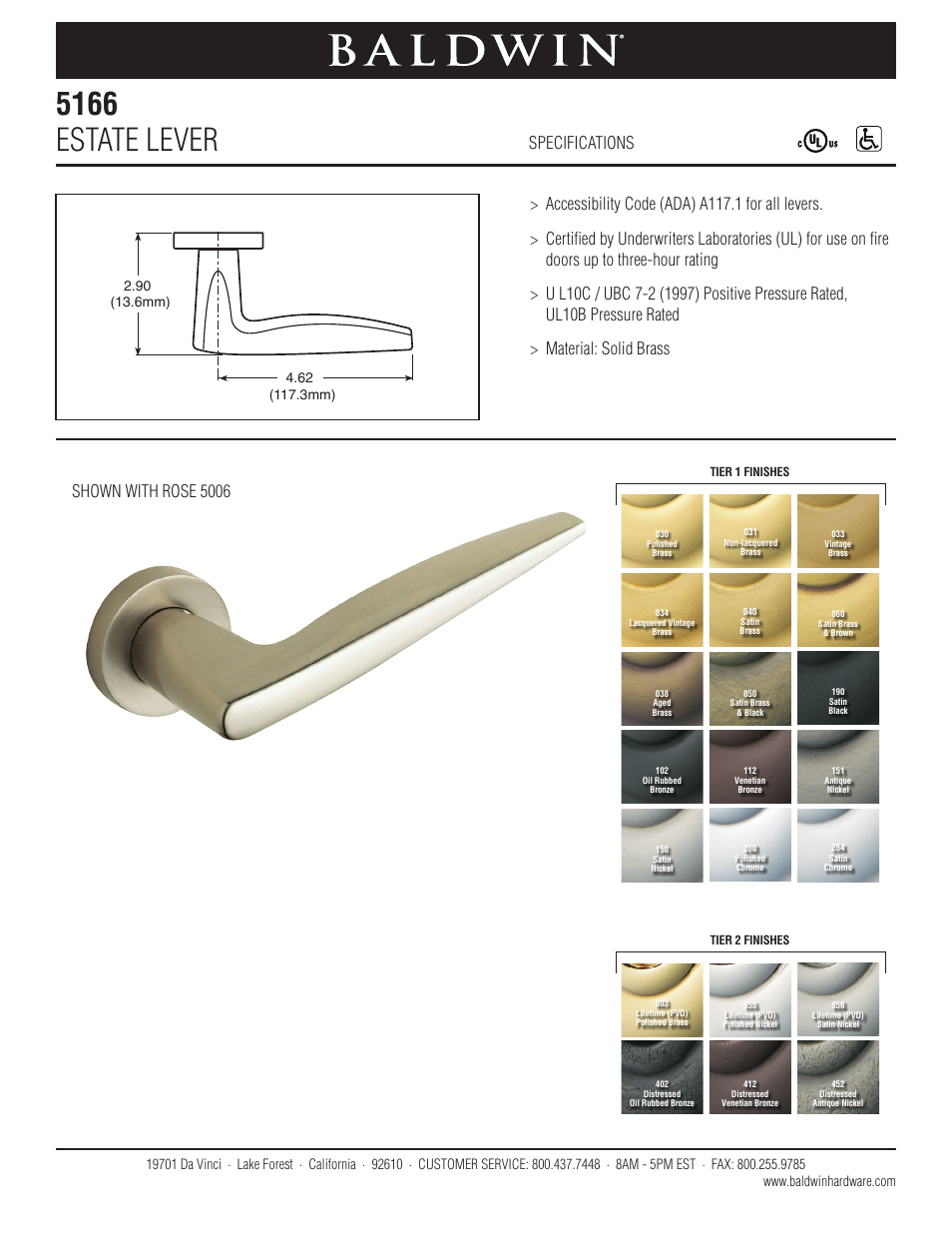 Baldwin 5166 Estate Lever User Manual | 1 page
