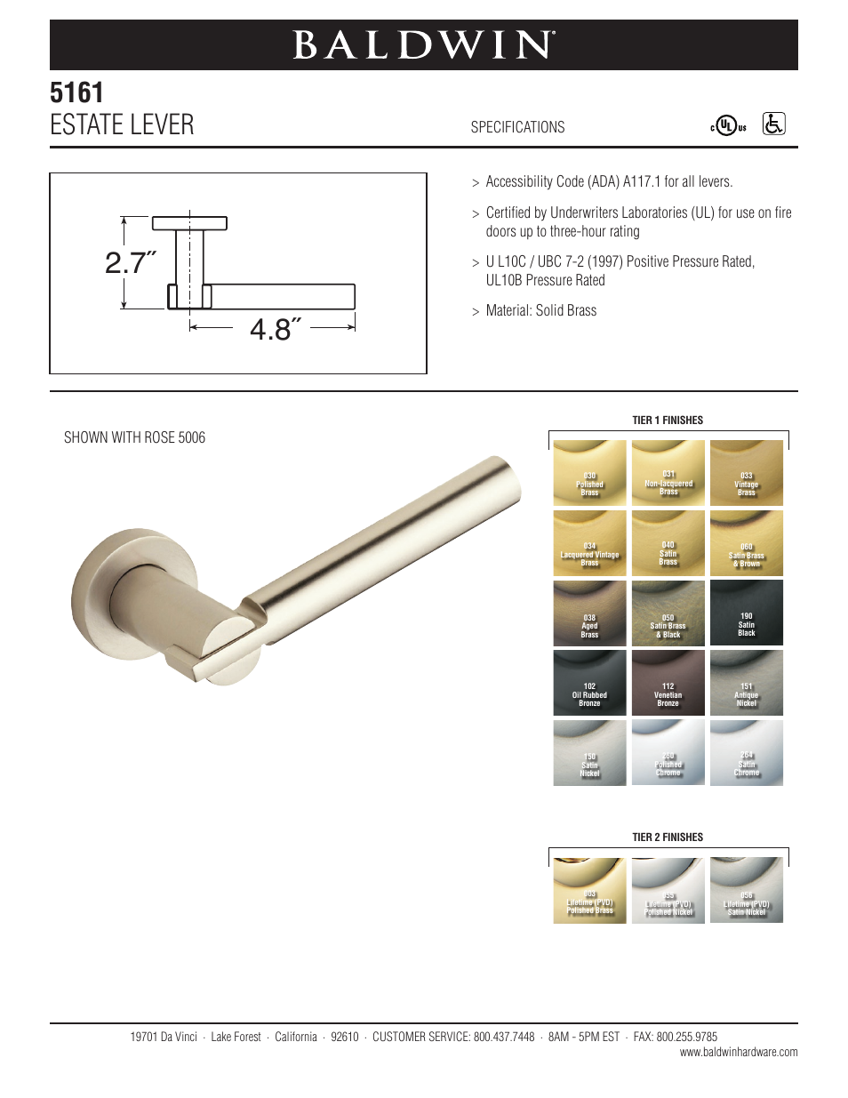 Baldwin 5161 Estate Lever User Manual | 1 page