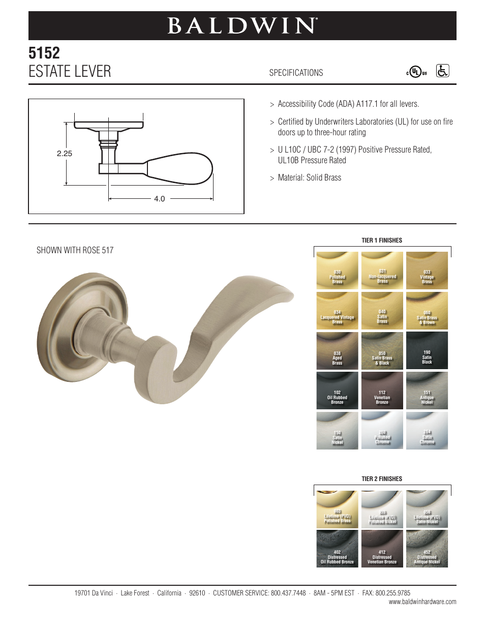 Baldwin 5152 Estate Lever User Manual | 1 page