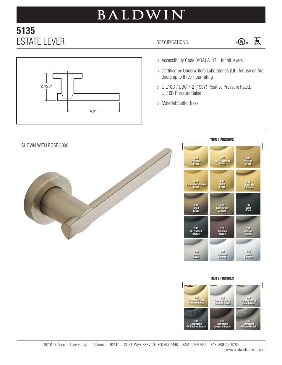 Baldwin 5135 Estate Lever User Manual | 1 page