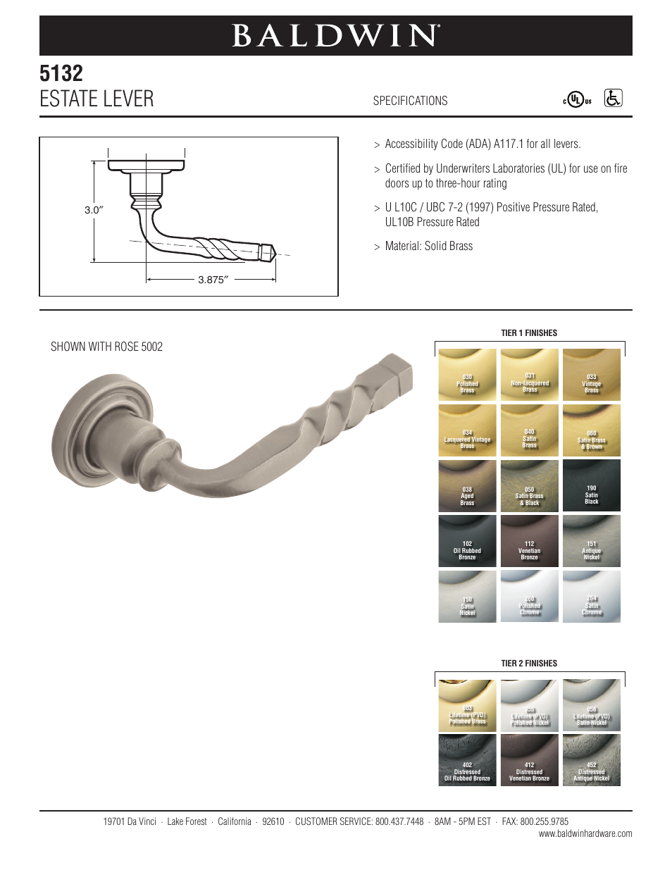 Baldwin 5132 Estate Lever User Manual | 1 page