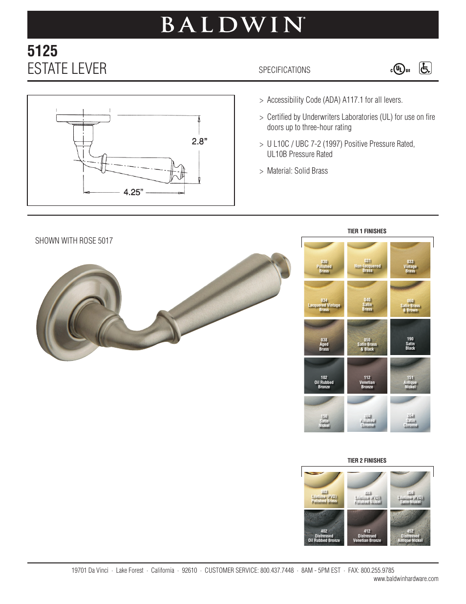 Baldwin 5125 Estate Lever User Manual | 1 page