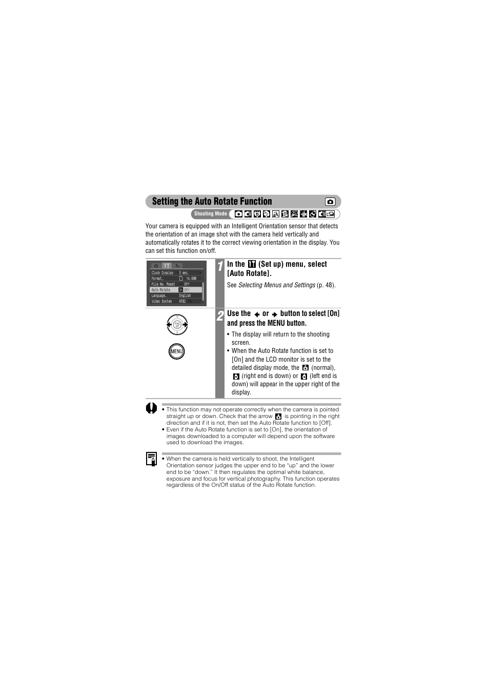 Setting the auto rotate function | Canon IXUS 50 User Manual | Page 112 / 196