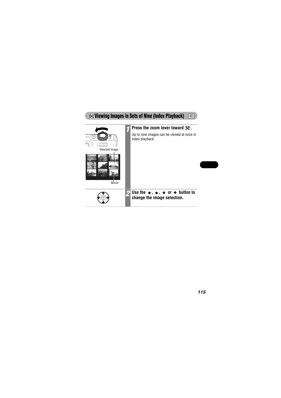 Viewing images in sets of nine (index playback) | Canon IXUS 50 User Manual | Page 117 / 196