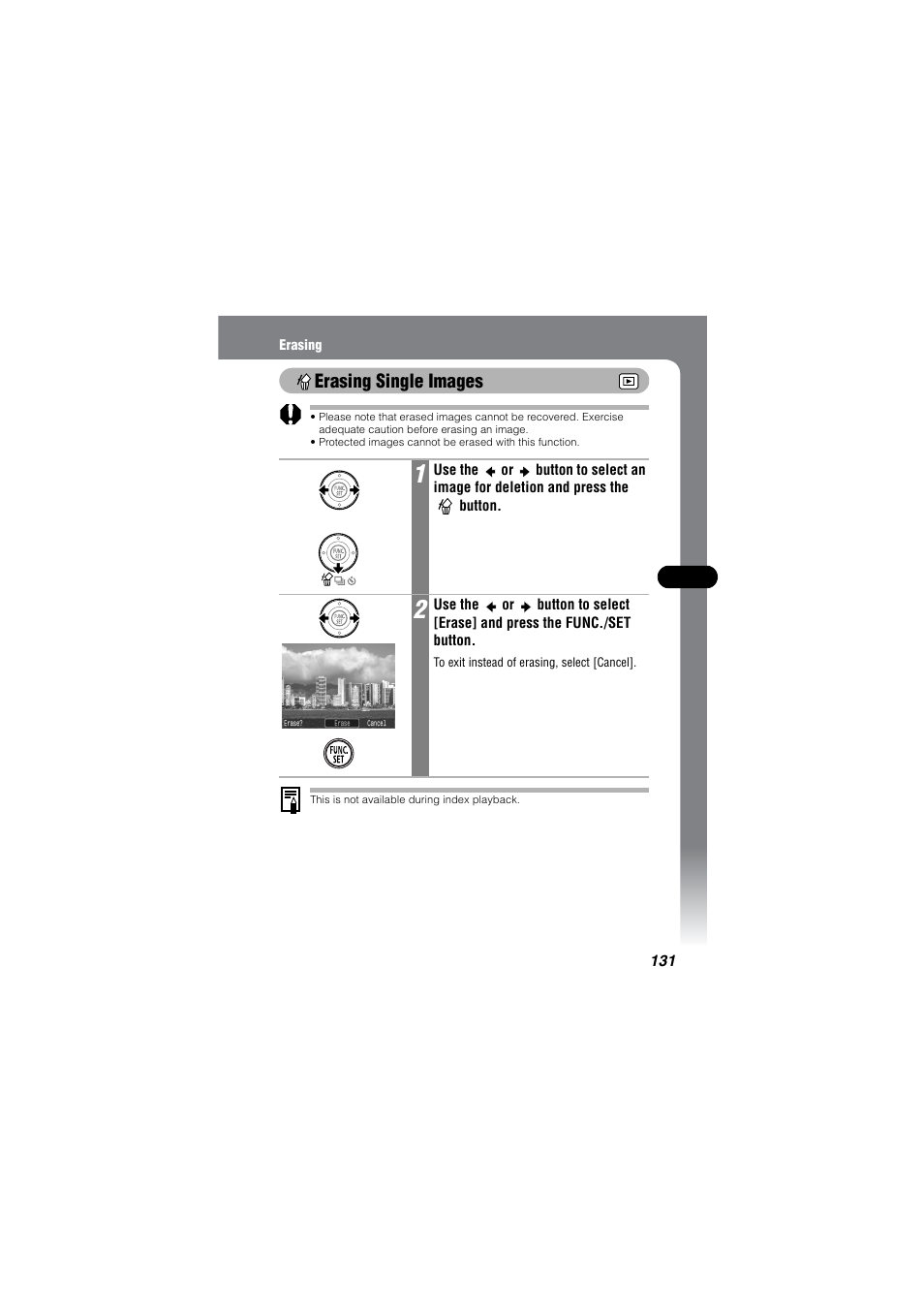 Erasing single images | Canon IXUS 50 User Manual | Page 133 / 196