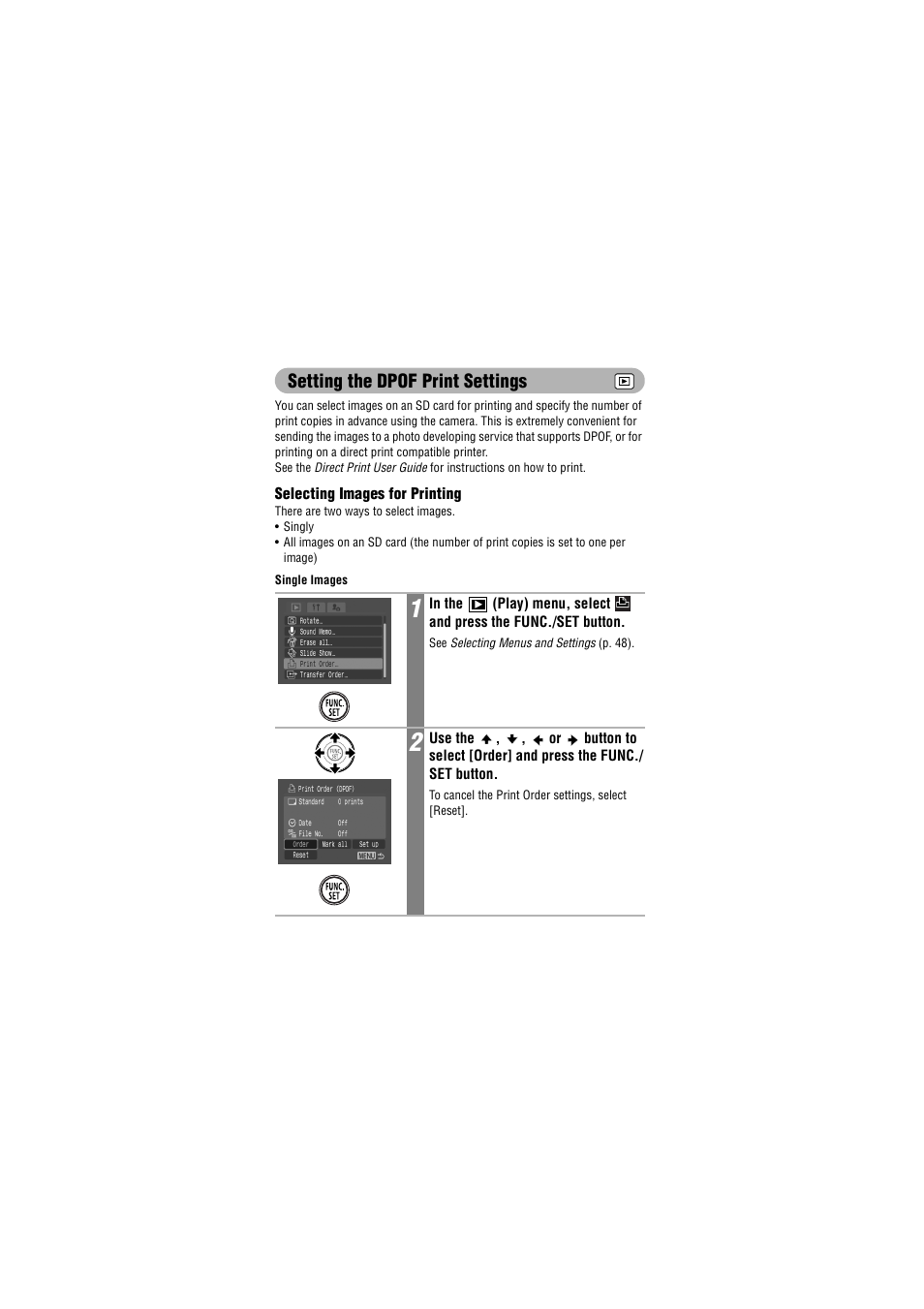 Setting the dpof print settings | Canon IXUS 50 User Manual | Page 138 / 196