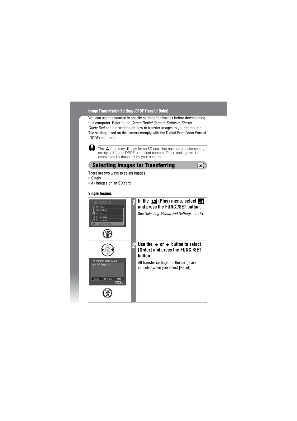 Selecting images for transferring | Canon IXUS 50 User Manual | Page 144 / 196
