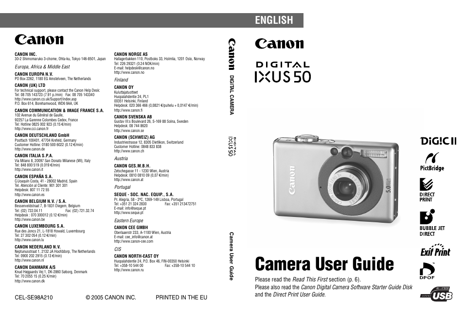 Camera user guide, English | Canon IXUS 50 User Manual | Page 196 / 196