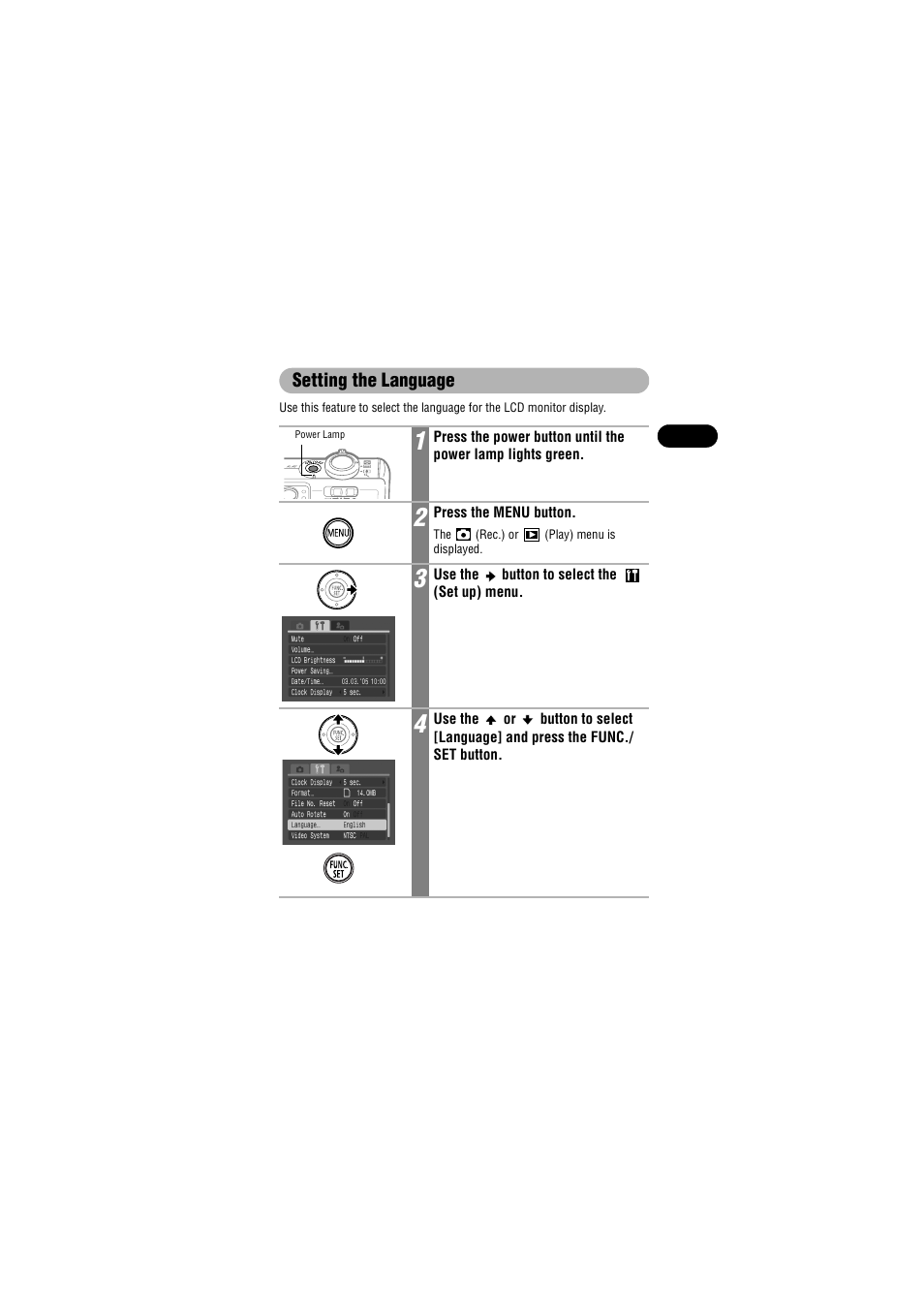 Setting the language | Canon IXUS 50 User Manual | Page 33 / 196