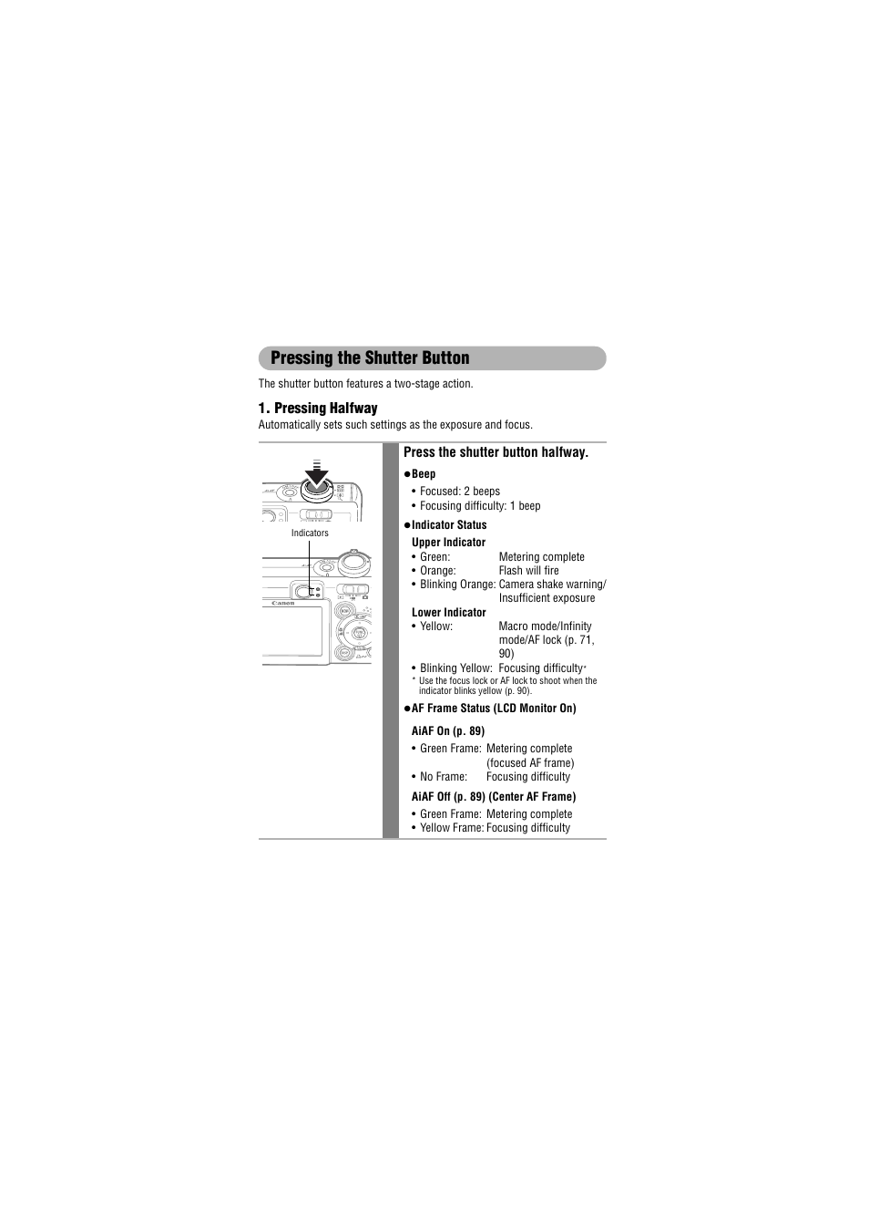 Pressing the shutter button | Canon IXUS 50 User Manual | Page 48 / 196