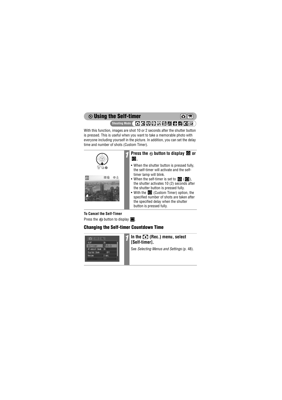 Using the self-timer | Canon IXUS 50 User Manual | Page 80 / 196