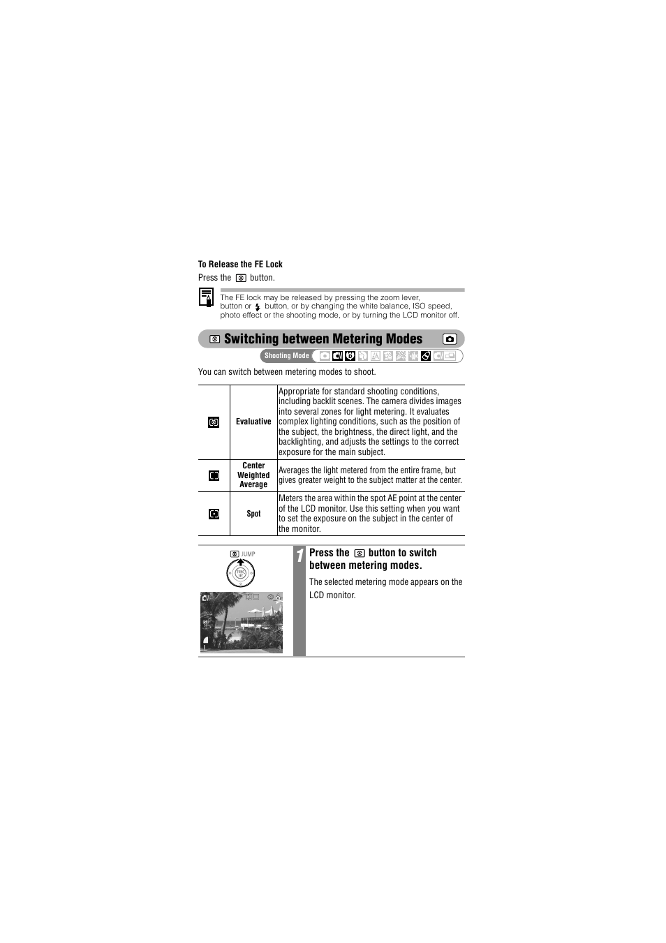 Switching between metering modes | Canon IXUS 50 User Manual | Page 96 / 196