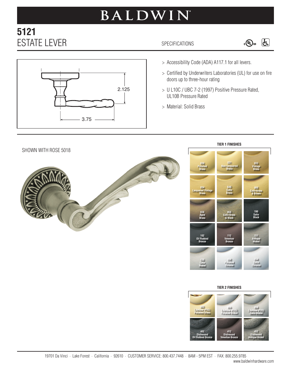 Baldwin 5121 Estate Lever User Manual | 1 page