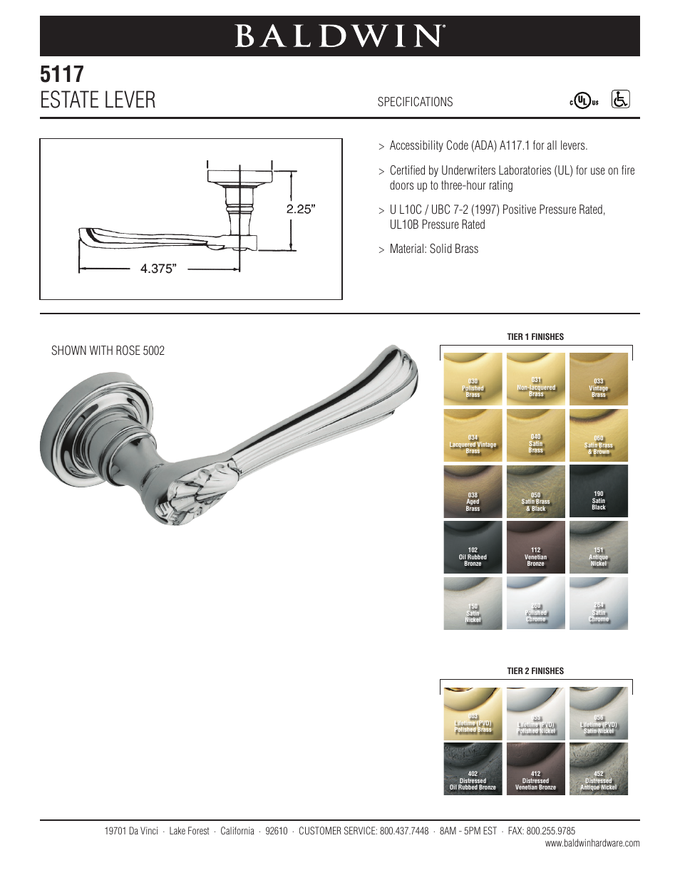 Baldwin 5117 Estate Lever User Manual | 1 page