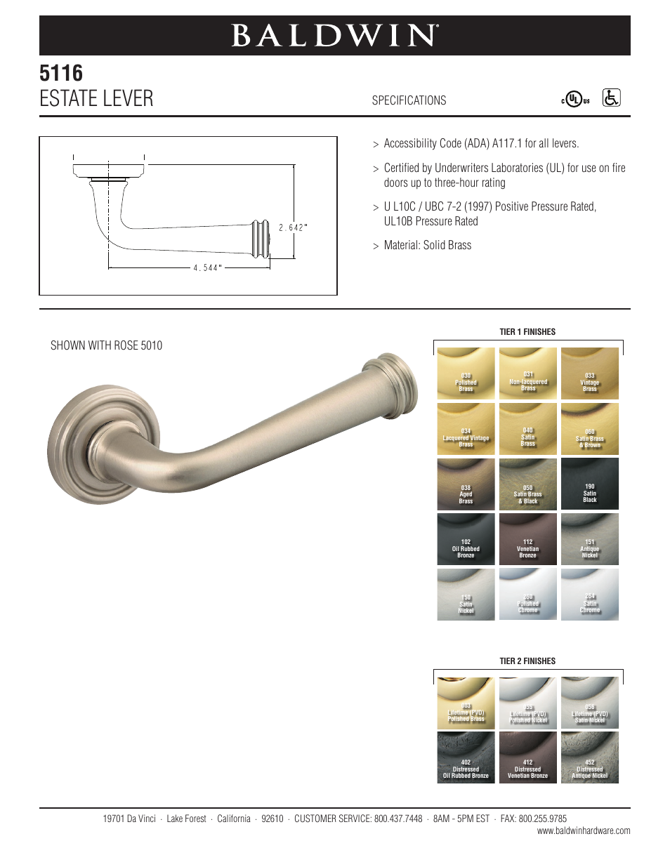 Baldwin 5116 Estate Lever User Manual | 1 page