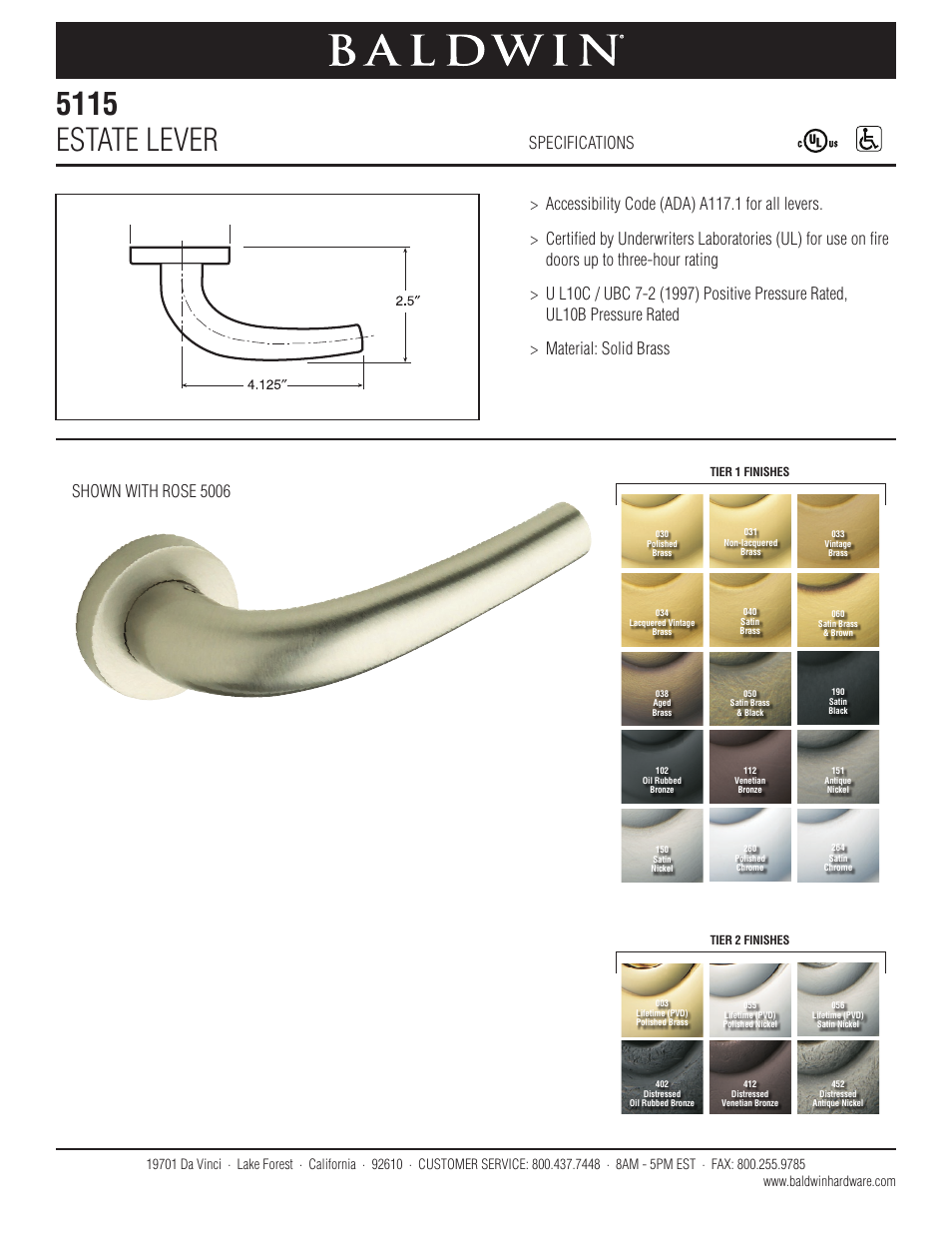 Baldwin 5115 Estate Lever User Manual | 1 page