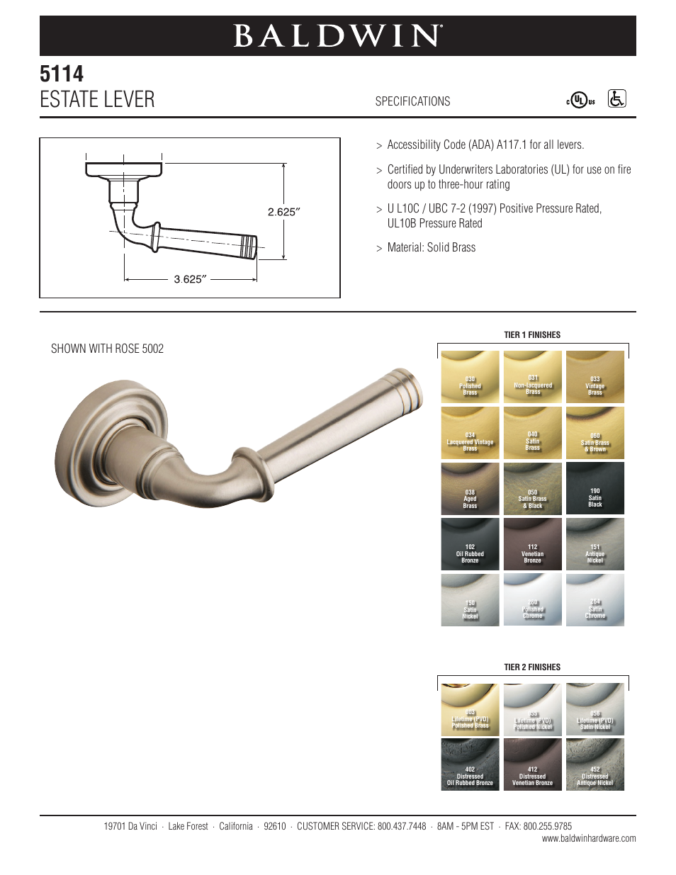 Baldwin 5114 Estate Lever User Manual | 1 page